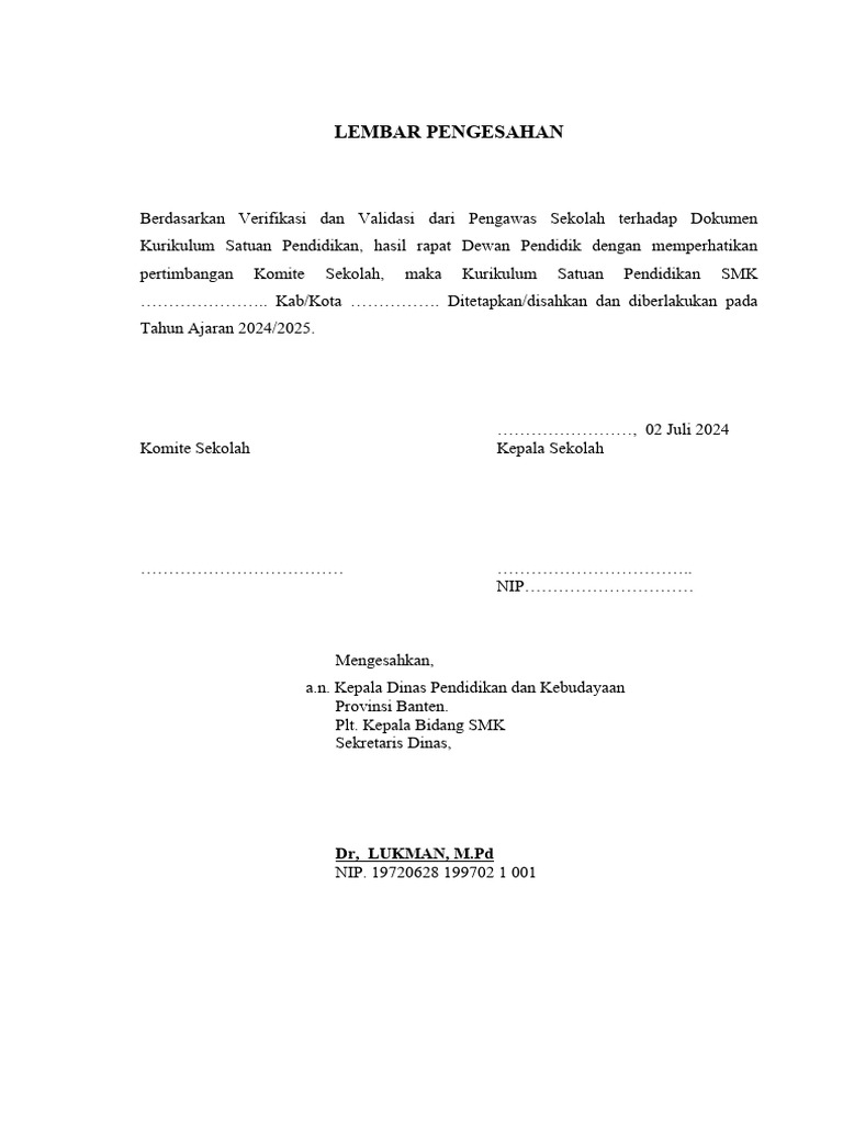 Pengesahan Kurikulum SMK 2024/2025 | PDF