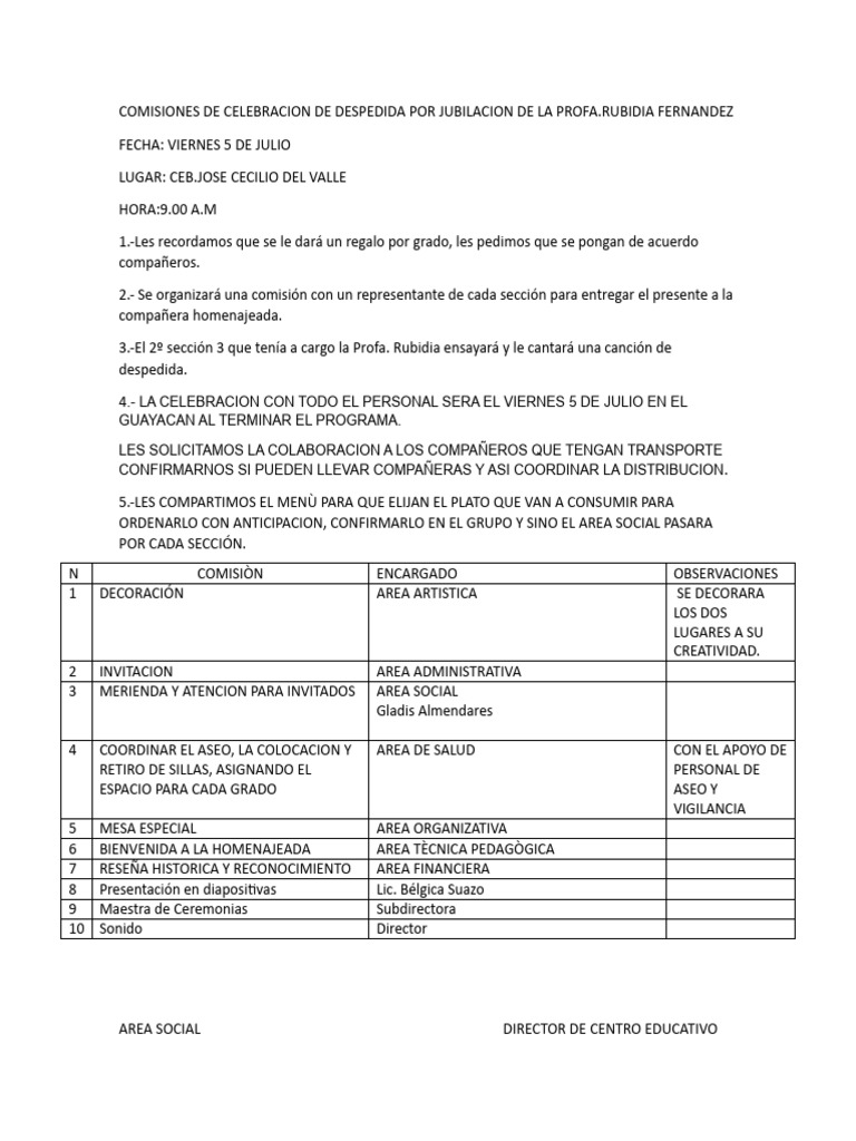 Despedida Profa. Rubidia Fernández | PDF