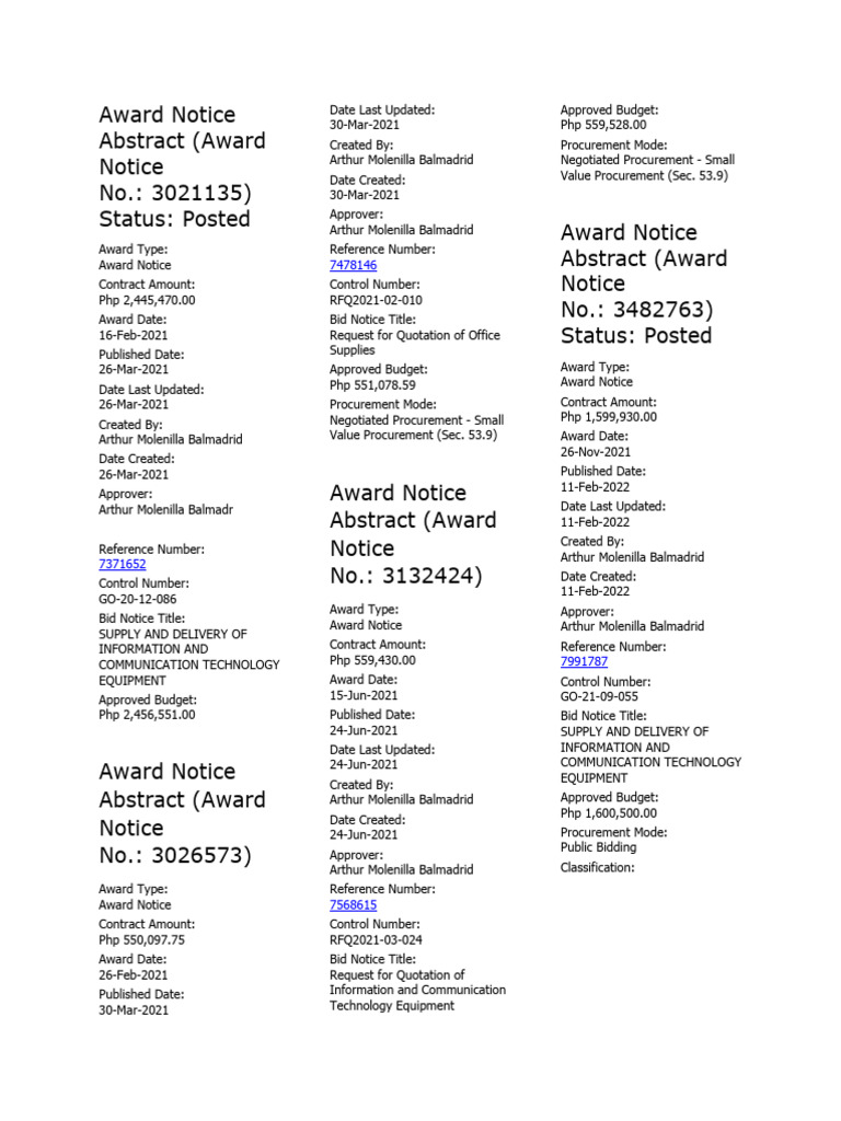Award Notice Abstract Pdf Procurement Php