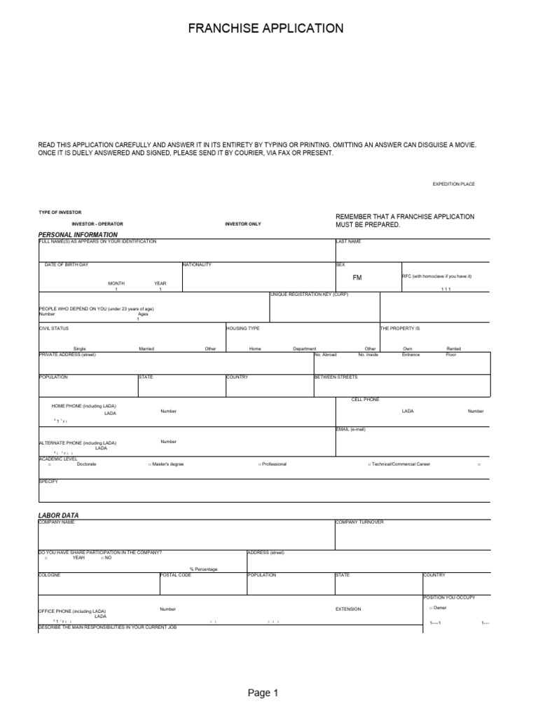 Franchise Application Form Template | PDF | Franchising | Economies