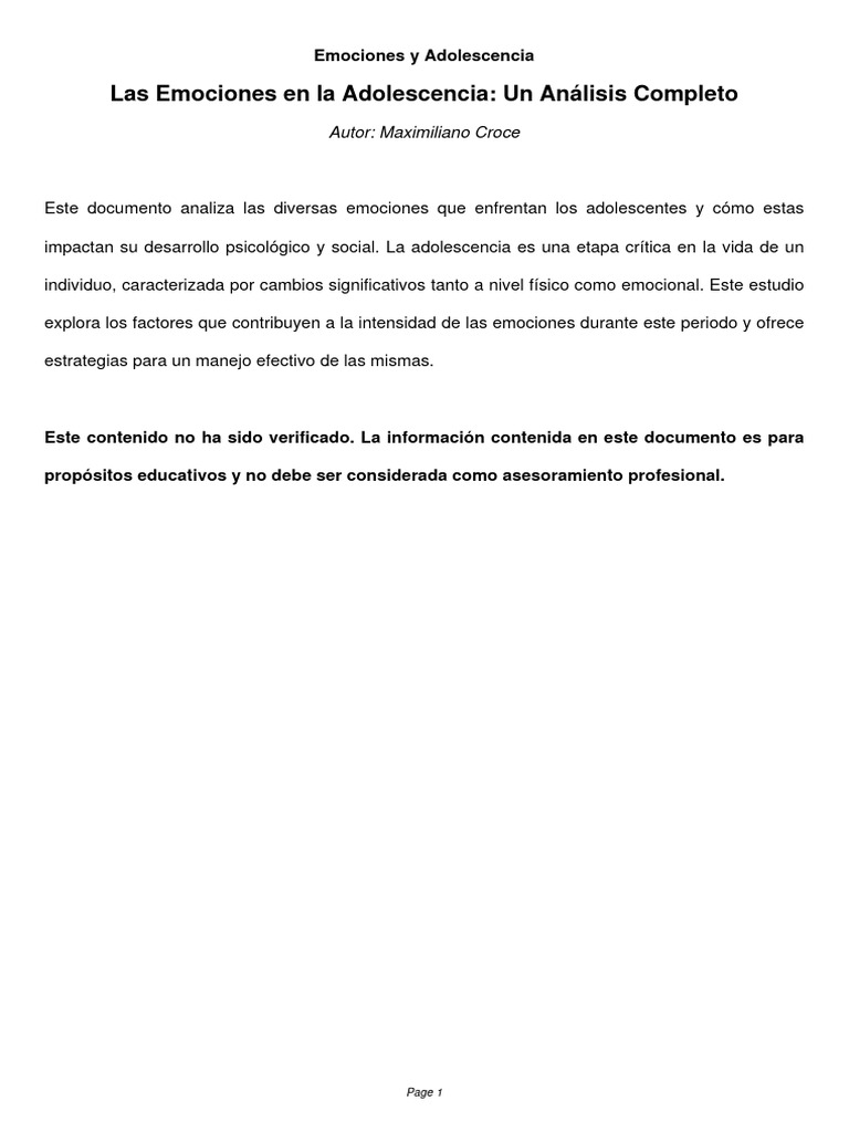 Las Emociones en La Adolescencia Un Análisis Completo | PDF