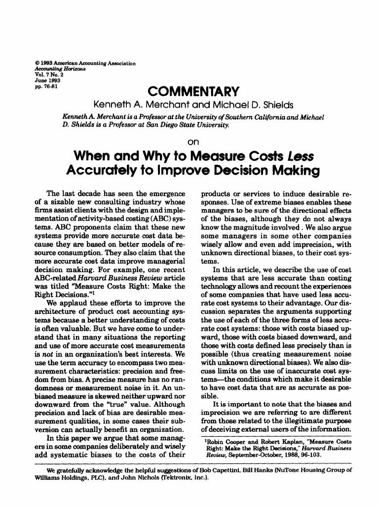 Measuring Costs Less Accurately for Better Decisions | PDF | Bias ...