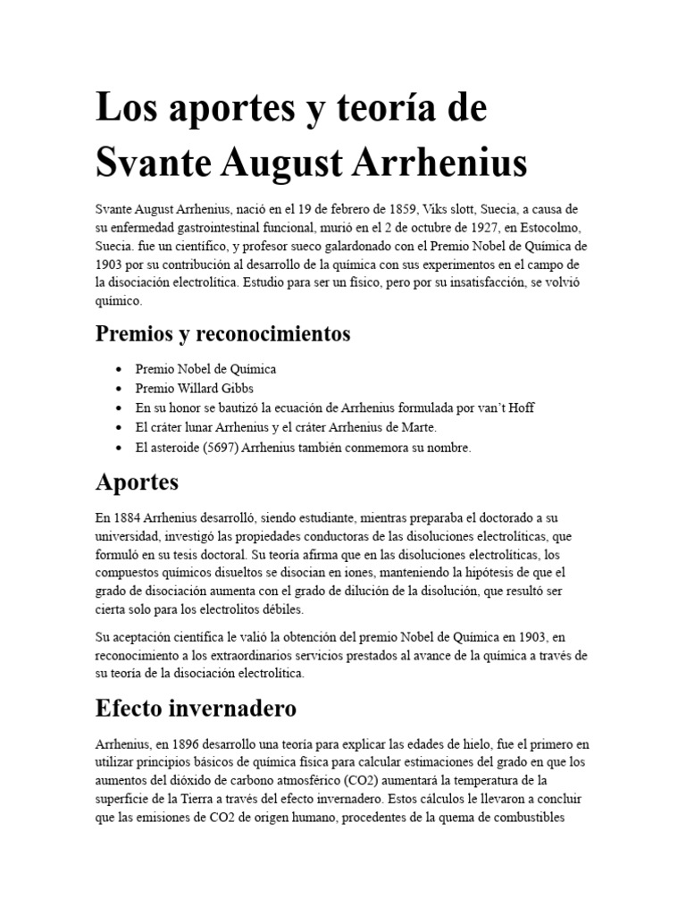 Los - Aportes - y - Teoría - de - Svante - August - Arrhenius | PDF ...