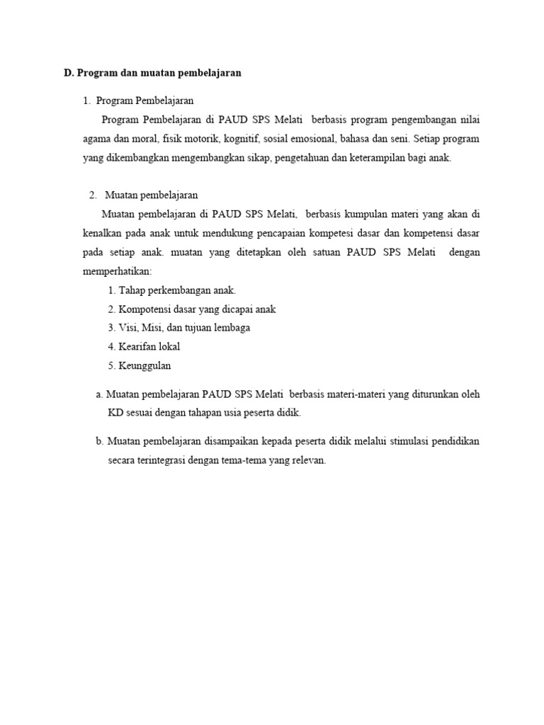 Program dan muatan pembelajaran pdf