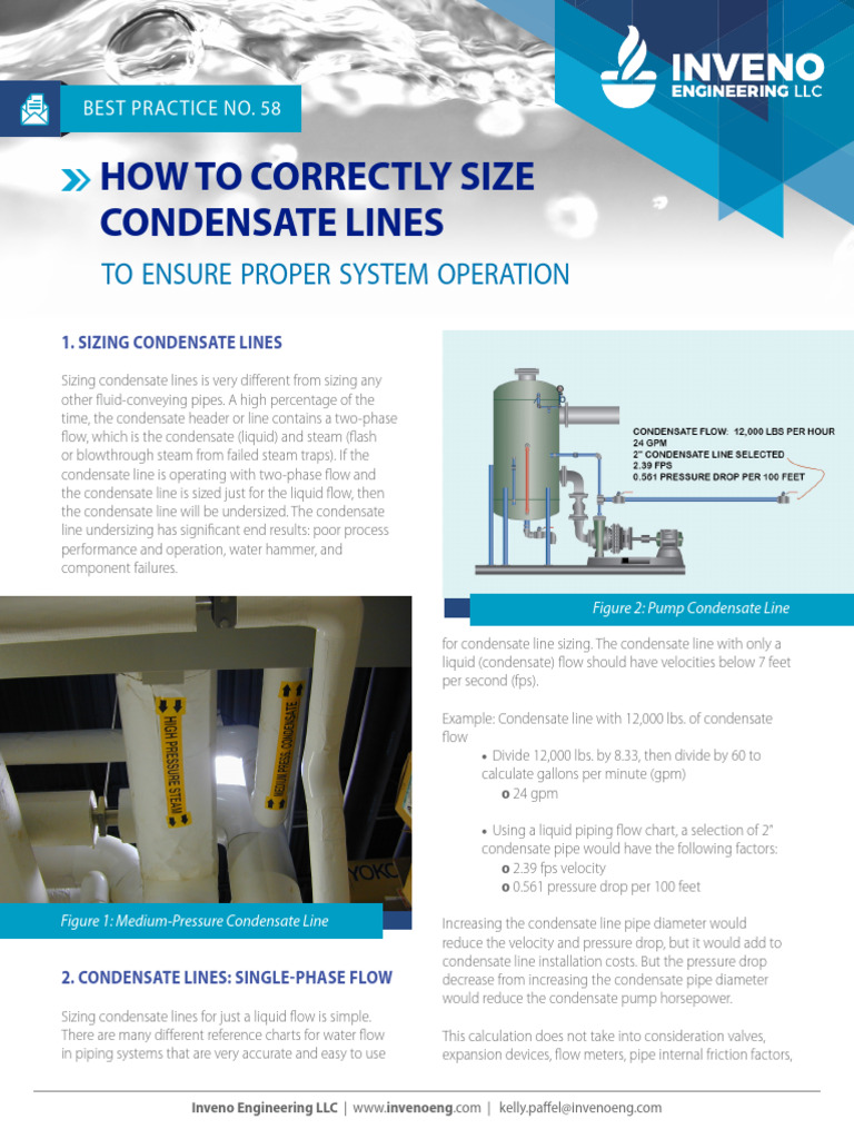 Proper Sizing of Condensate Lines | PDF | Pressure | Steam