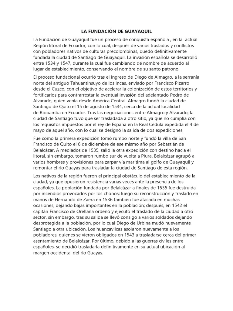 Fundación de Guayaquil. | PDF | Colonización española de las Américas ...