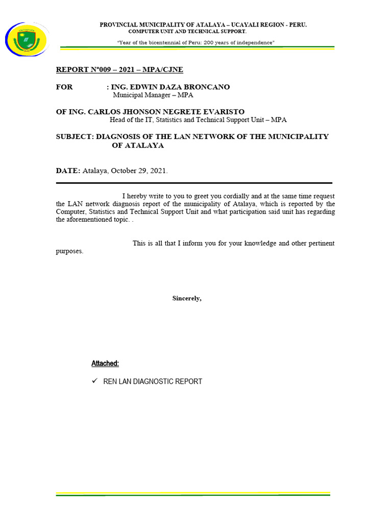 Atalaya Municipality LAN Network Diagnosis Report | PDF | Computer ...
