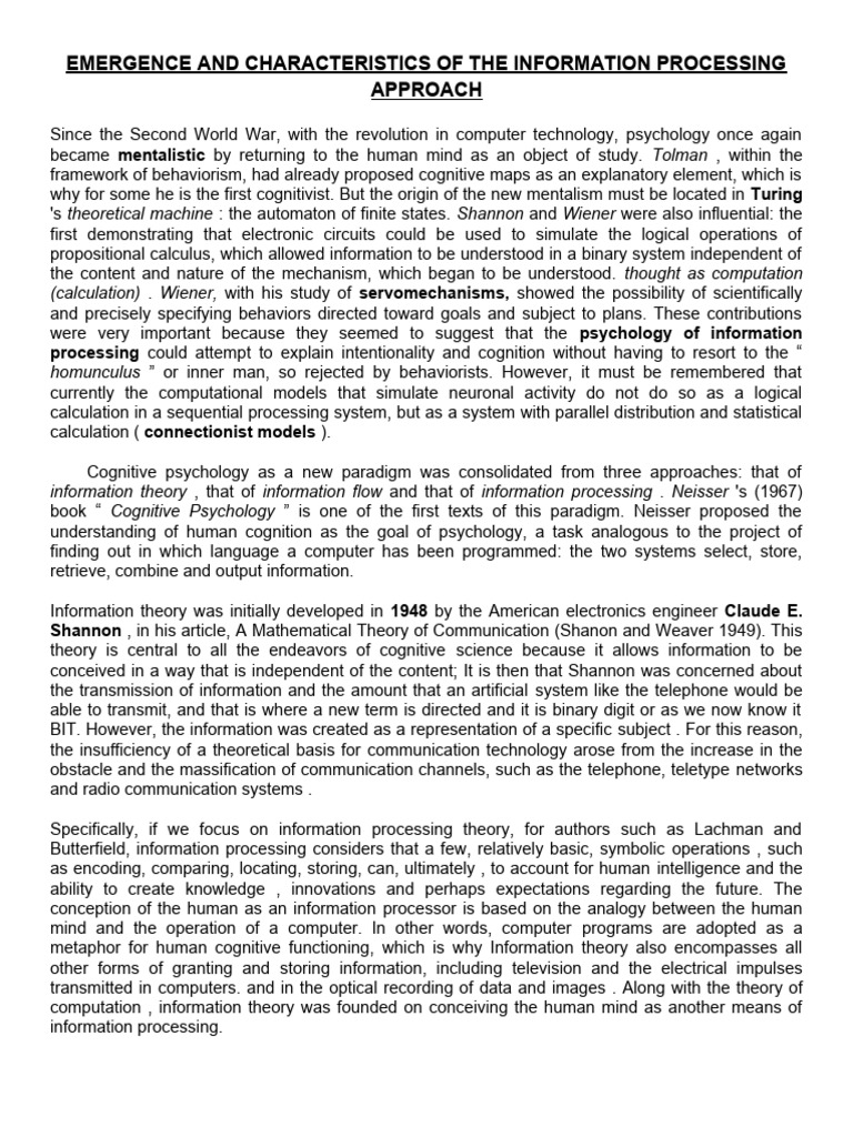 Information Processing in Cognitive Psychology | PDF | Psychology ...