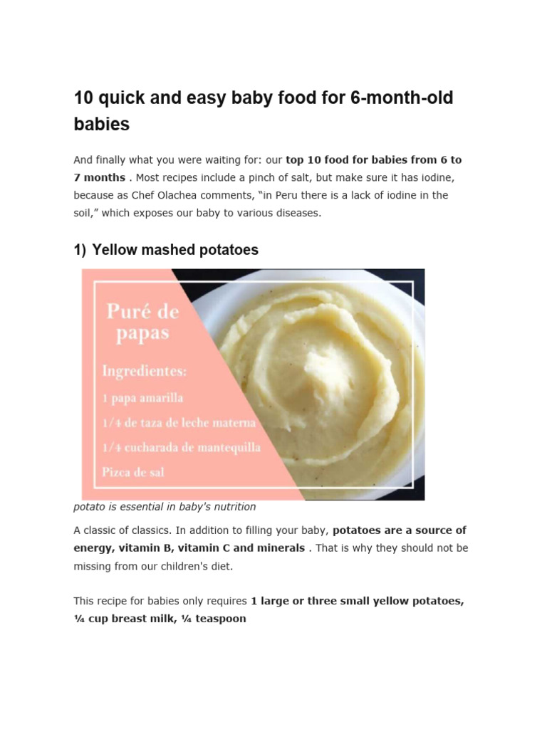 10 Easy Baby Foods for 6-Month-Olds | PDF | Potato | Foods