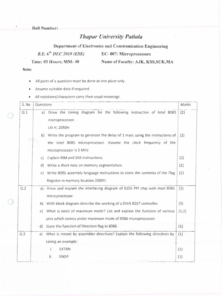 Microprocessors Exam Questions for B.E. | PDF