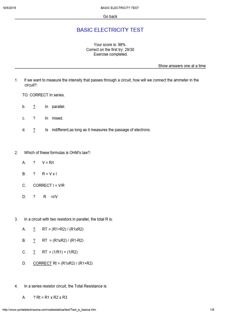 Electricity Test Solved Exam | PDF | Series And Parallel Circuits ...