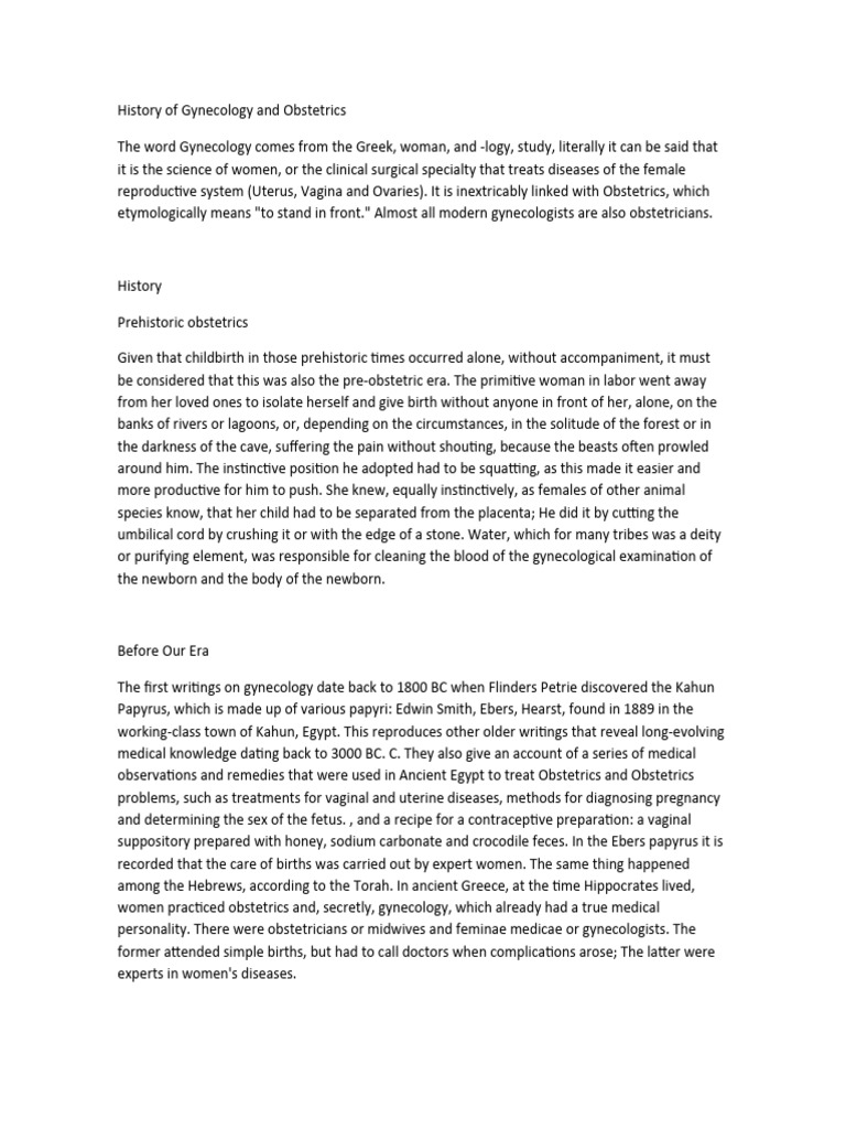 Evolution of Gynecology and Obstetrics | PDF | Caesarean Section ...