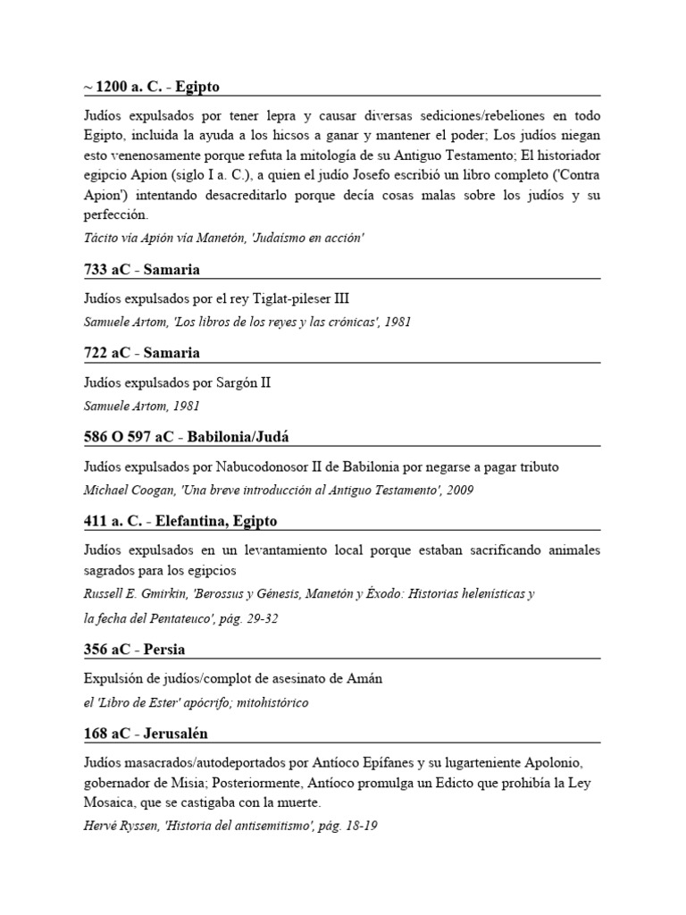 LISTA COMPLETA DE INTENTOS DE EXPULSIONES JUDÍAS (1,320) (A Partir Del ...