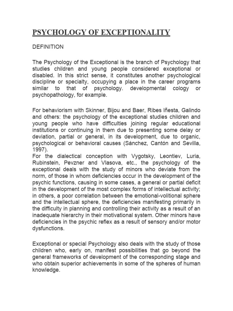 Psychology of Exceptionality Defined | PDF | Psychology | Special Education