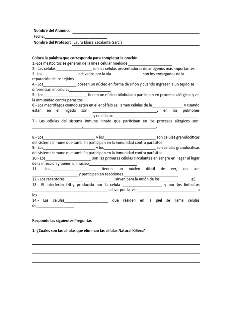 Repaso Células Del Sistema Inmune Pdf Sistema Inmune Linfocitos