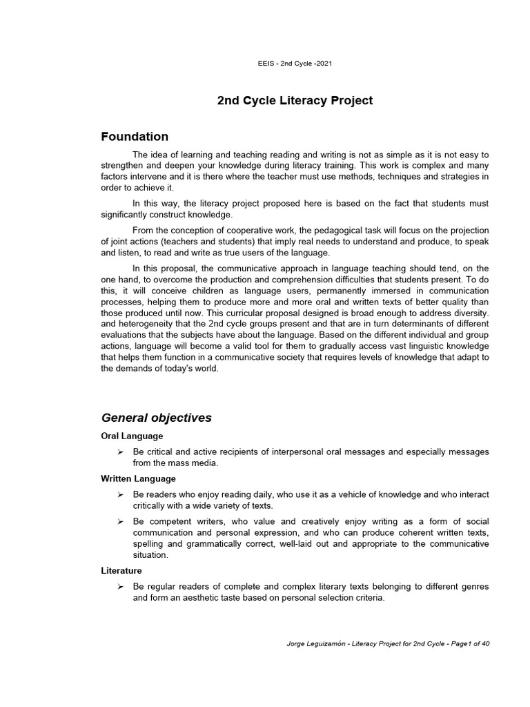 Literacy Project 2nd Cycle | PDF | Narrative | Communication
