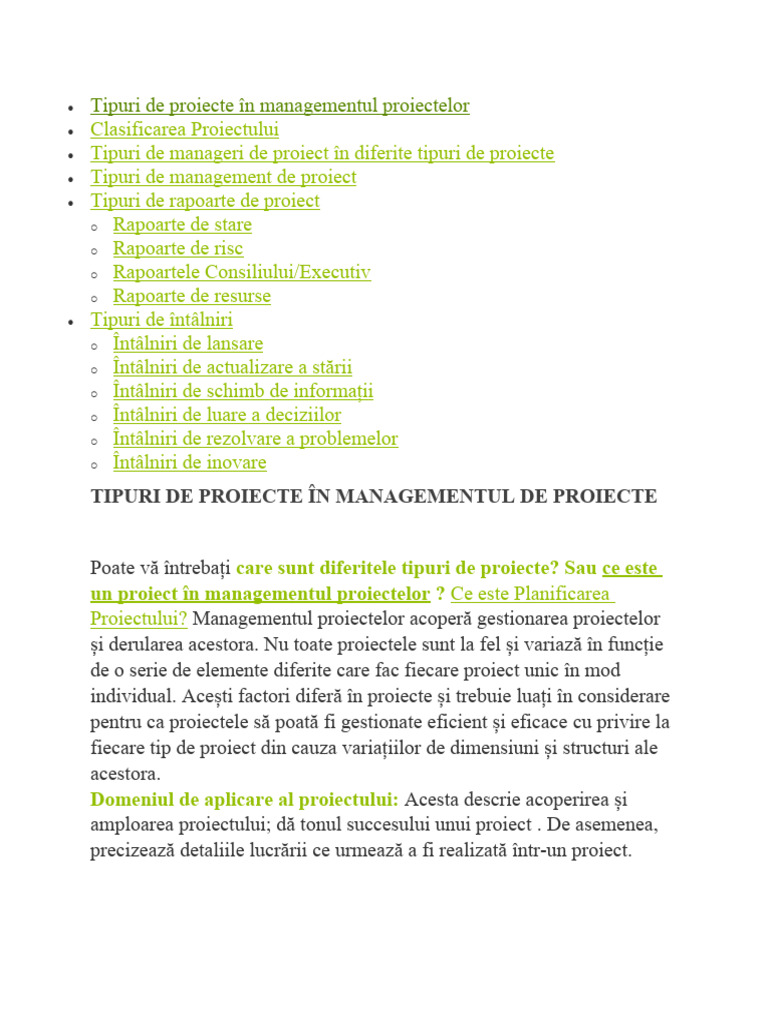Un Ghid Cuprinzător Pentru Diferite Tipuri de Proiecte, Manageri de ...