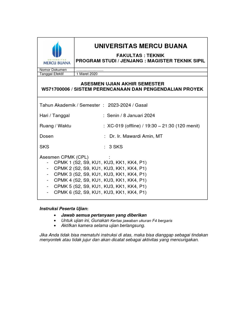 Soal Uas SPPP Gasal 2023-2024 Senin | PDF | Project Management | Projects