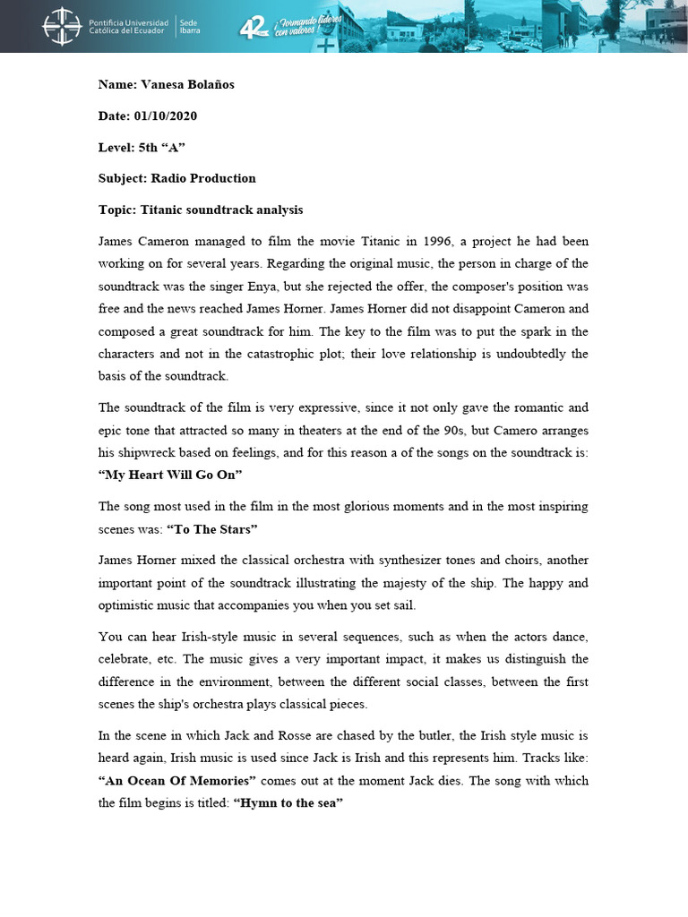 Titanic Soundtrack Analysis by Horner | PDF | Songs | Performing Arts