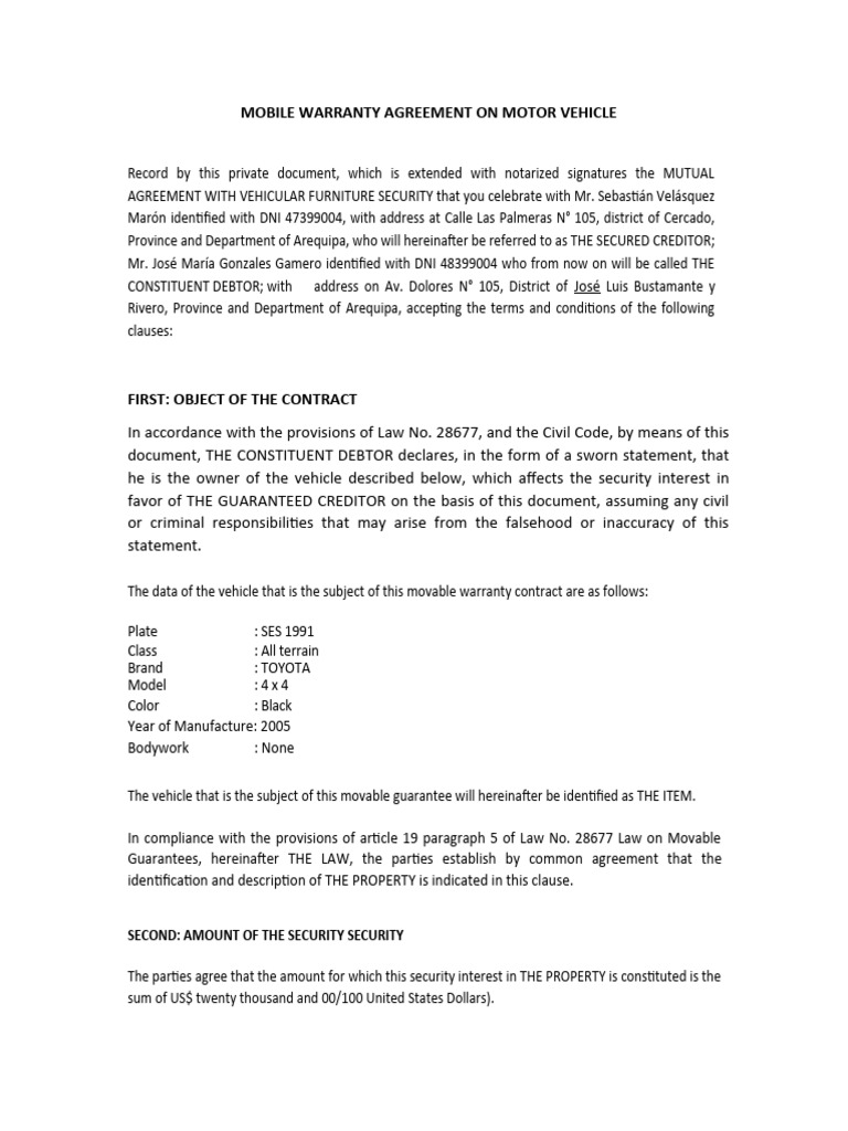 Mobile Vehicle Warranty Agreement | PDF | Security Interest | Guarantee