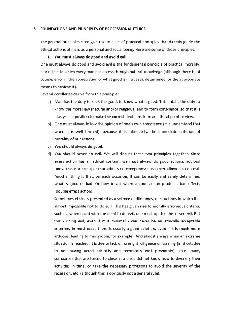 Foundations and Principles of Professional Ethics | PDF | Intention ...