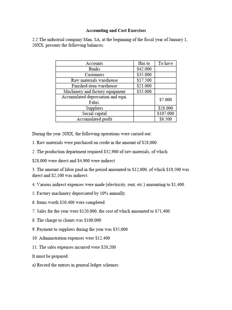 Accounting And Cost Exercises Pdf Debits And Credits Expense