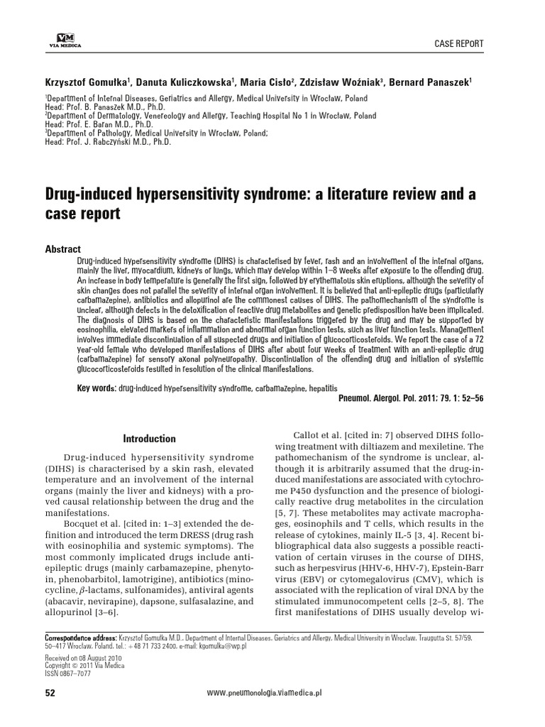 Drug Induced Hypersensitivity Syndrome | PDF | Immunology | Clinical ...