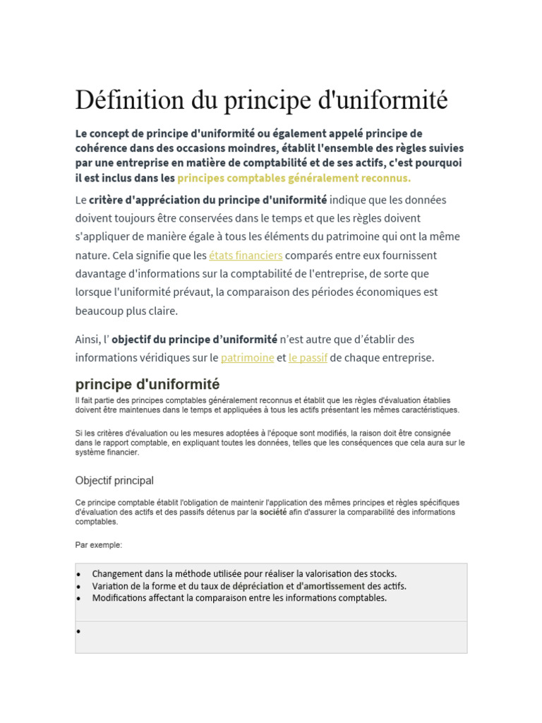 Principe d'uniformité en comptabilité | PDF | Comptabilité