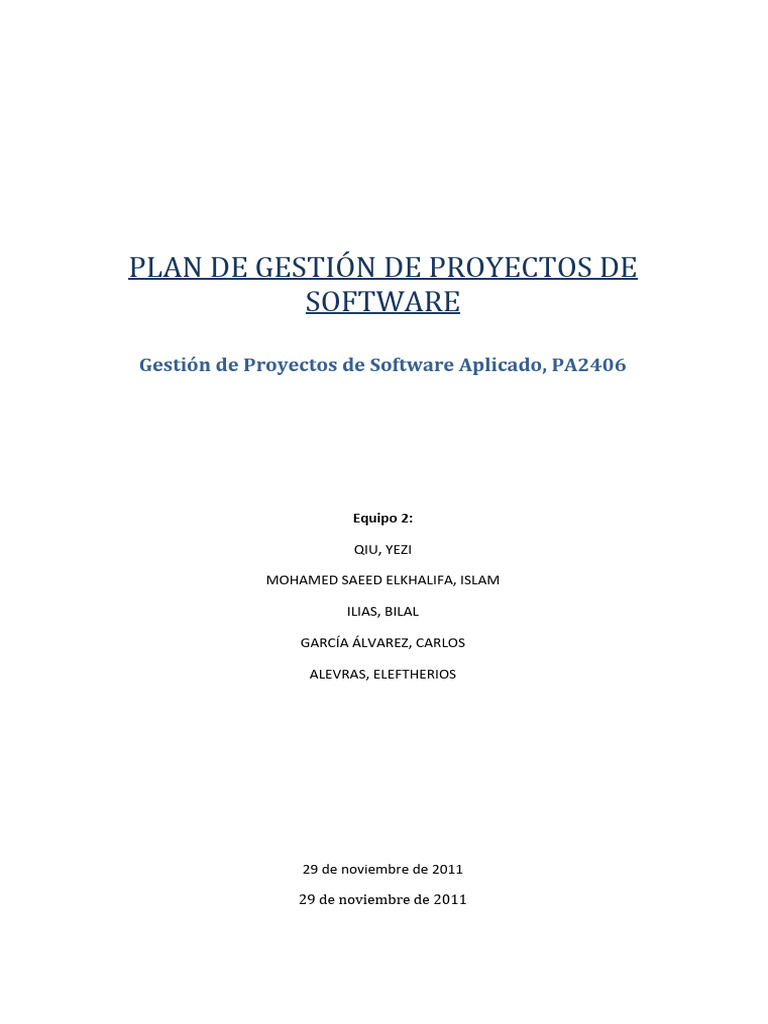 Plan de Gestión de Proyectos de Software | PDF | Software | Ingeniería ...