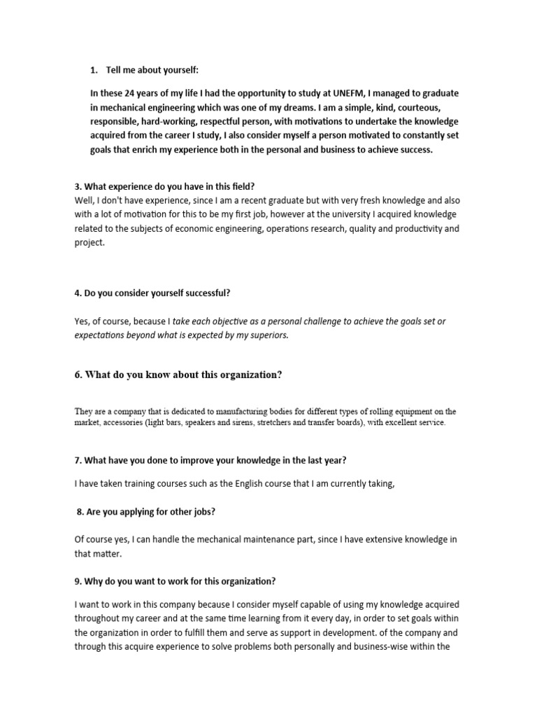 Tell me about yourself pdf knowledge experience