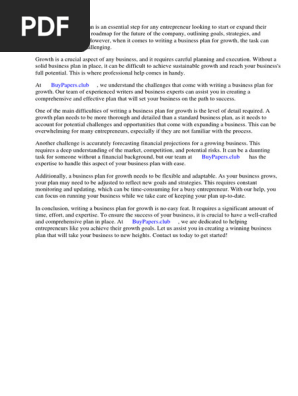 Business Plan for Growth Sample