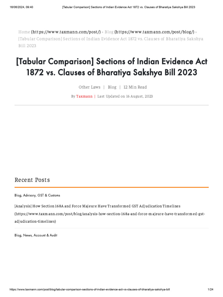 (Tabular Comparison) Sections of Indian Evidence Act 1872 vs. Clauses ...