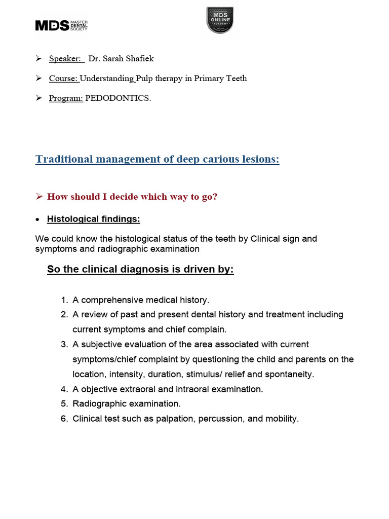 Pulp Therapy of The Primary Teethh | PDF | Dentistry Branches | Medical ...