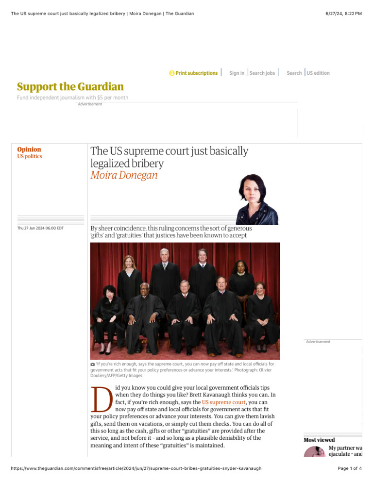 The Us Supreme Court Just Basically Legalized Bribery Pdf Bribery