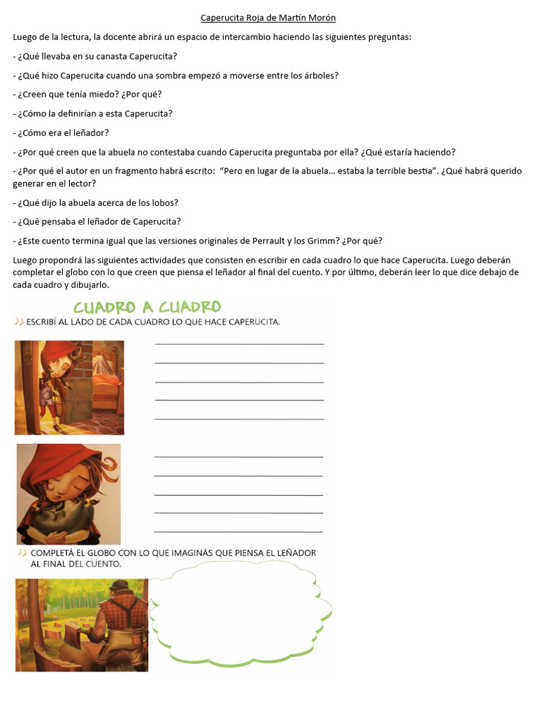 Actividades de Caperucita Roja para 1° grado | PDF | Ficción general