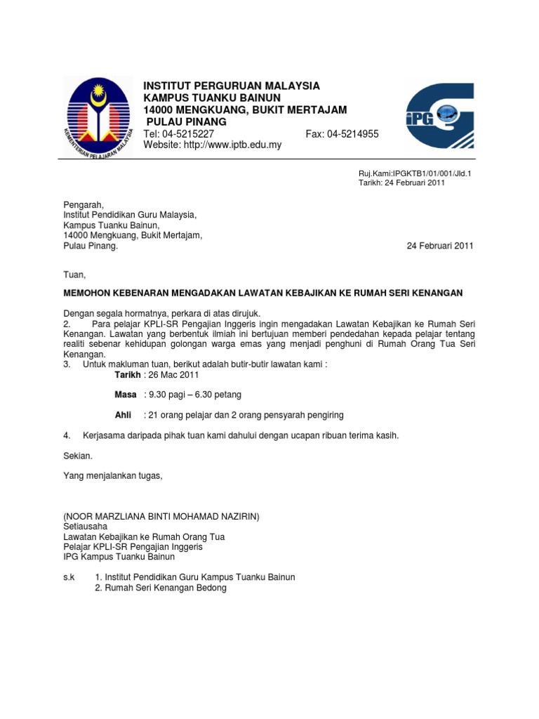Surat Ke Lawatan Kebajikan Pdf