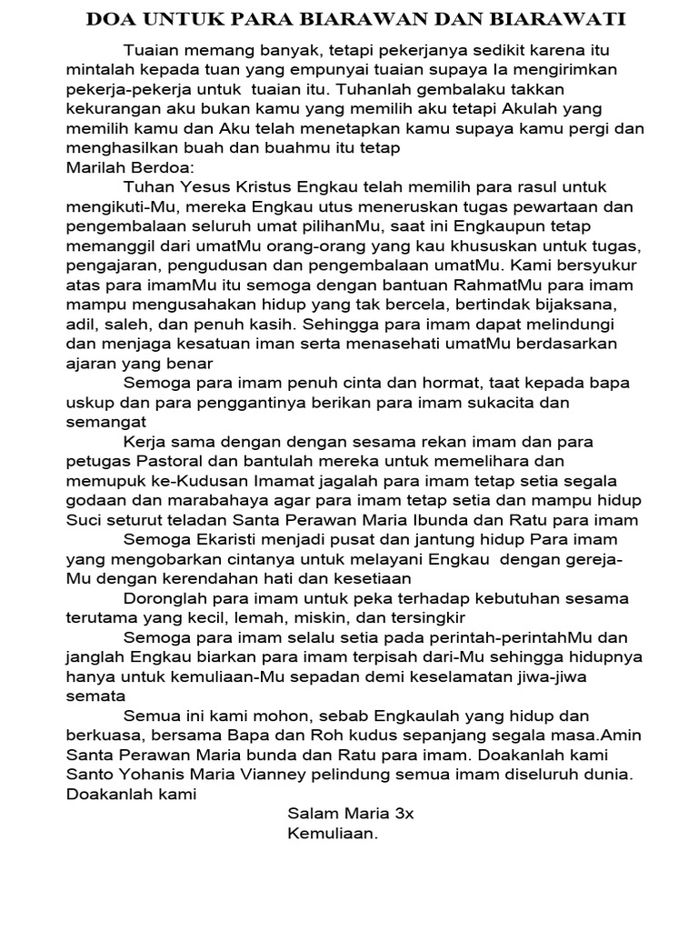 Doa Untuk para Biarawan Dan Biarawati | PDF | Agama & Spiritualitas