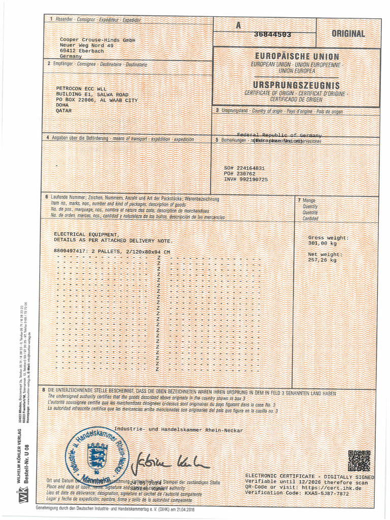 Country of Origin Certificate | PDF