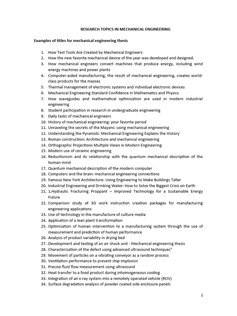 Mechanical Engineering Research Topics | PDF | Engineering | Mechanical ...