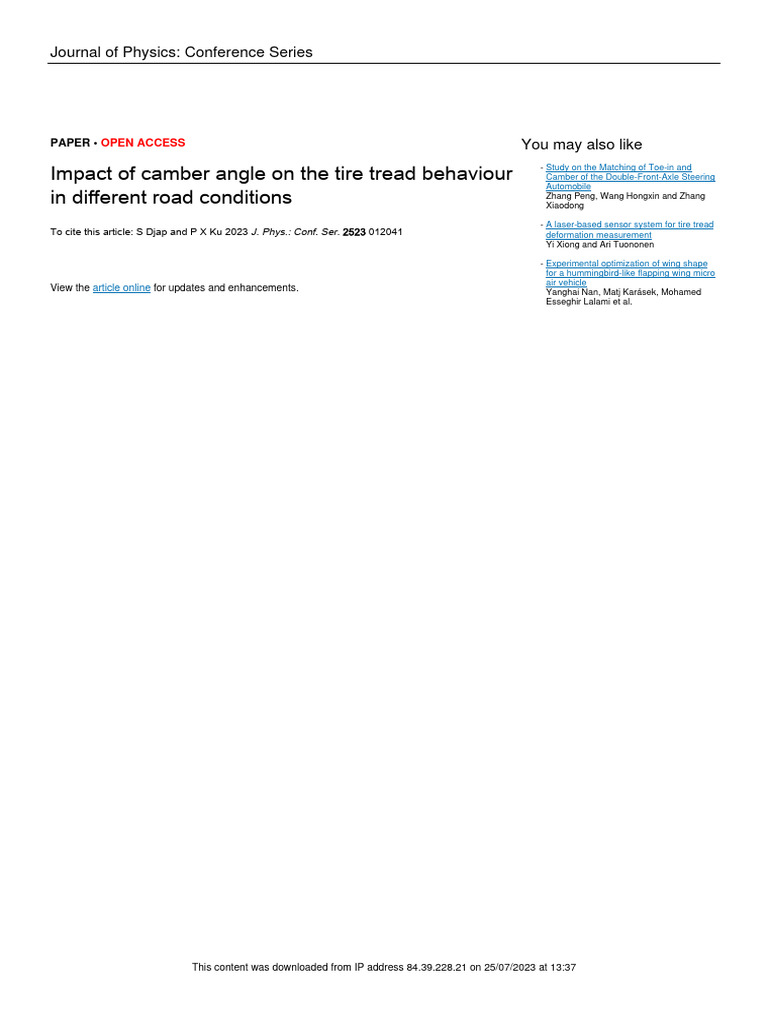 Camber Angle Effects on Tire Tread Behavior | PDF | Tire | Deformation ...