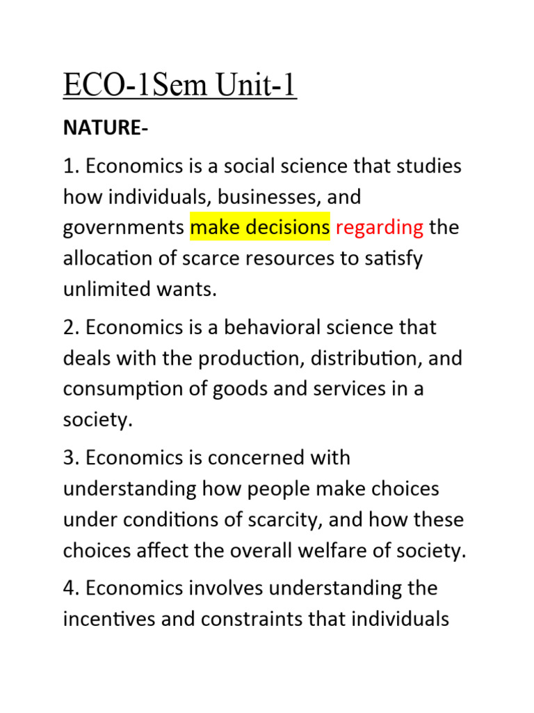 Eco-1sem Unit 1 | Download Free PDF | Economics | Microeconomics
