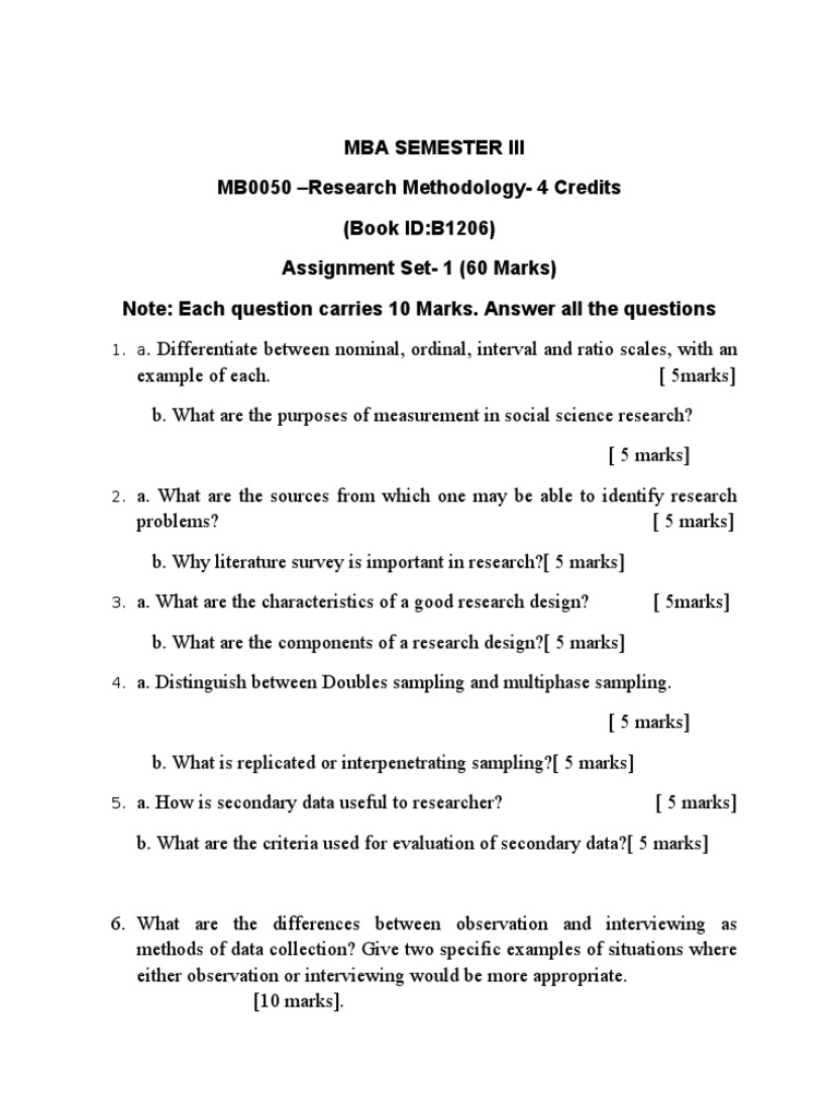 MBA Research Methodology Assignment Guide | PDF