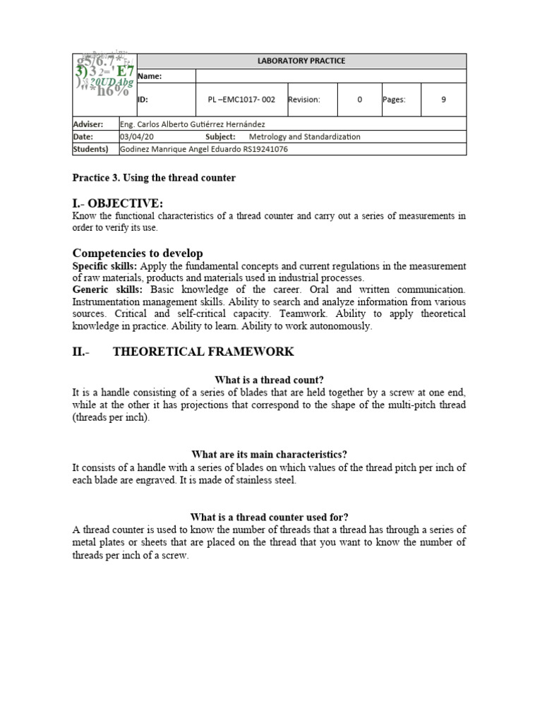 Thread Counter Measurement Guide | PDF | Calibration | Measurement