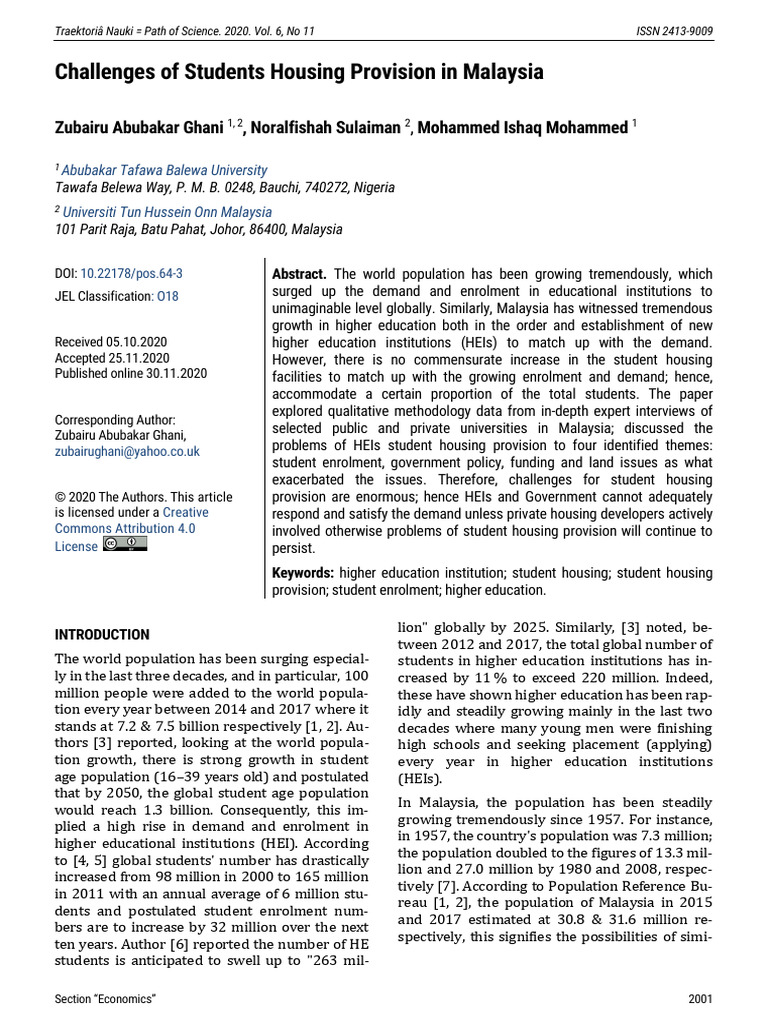 Student Housing Challenges in Malaysia | PDF