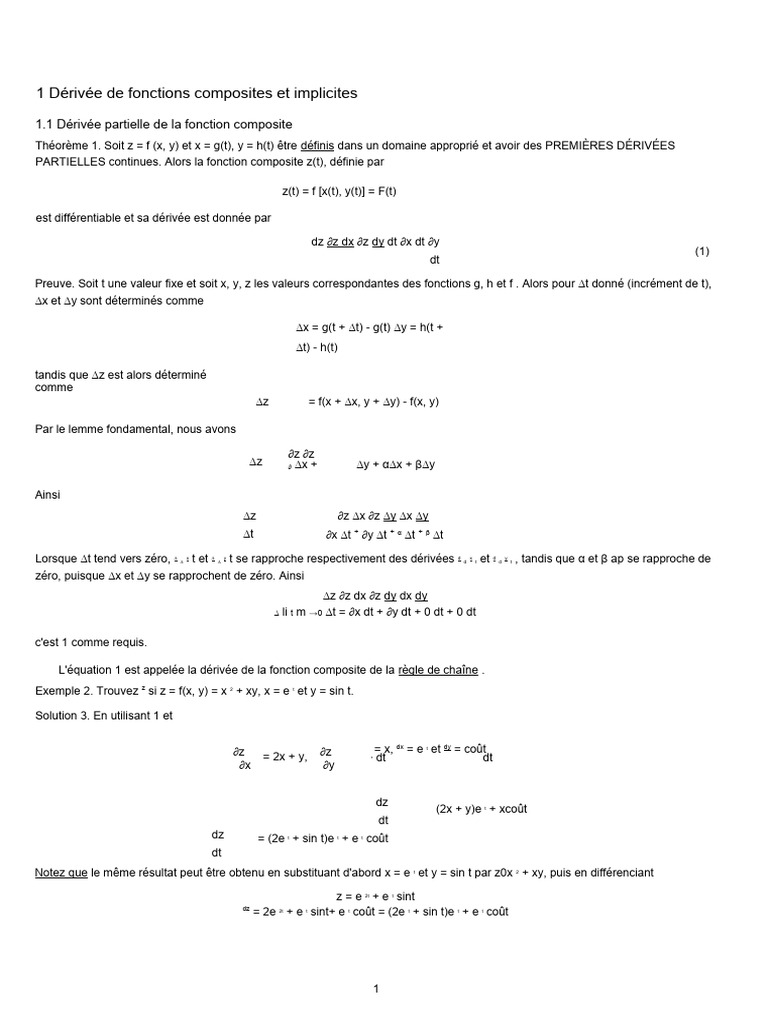 Dérivée Partielle de La Fonction Composite PDF Fonction — free download