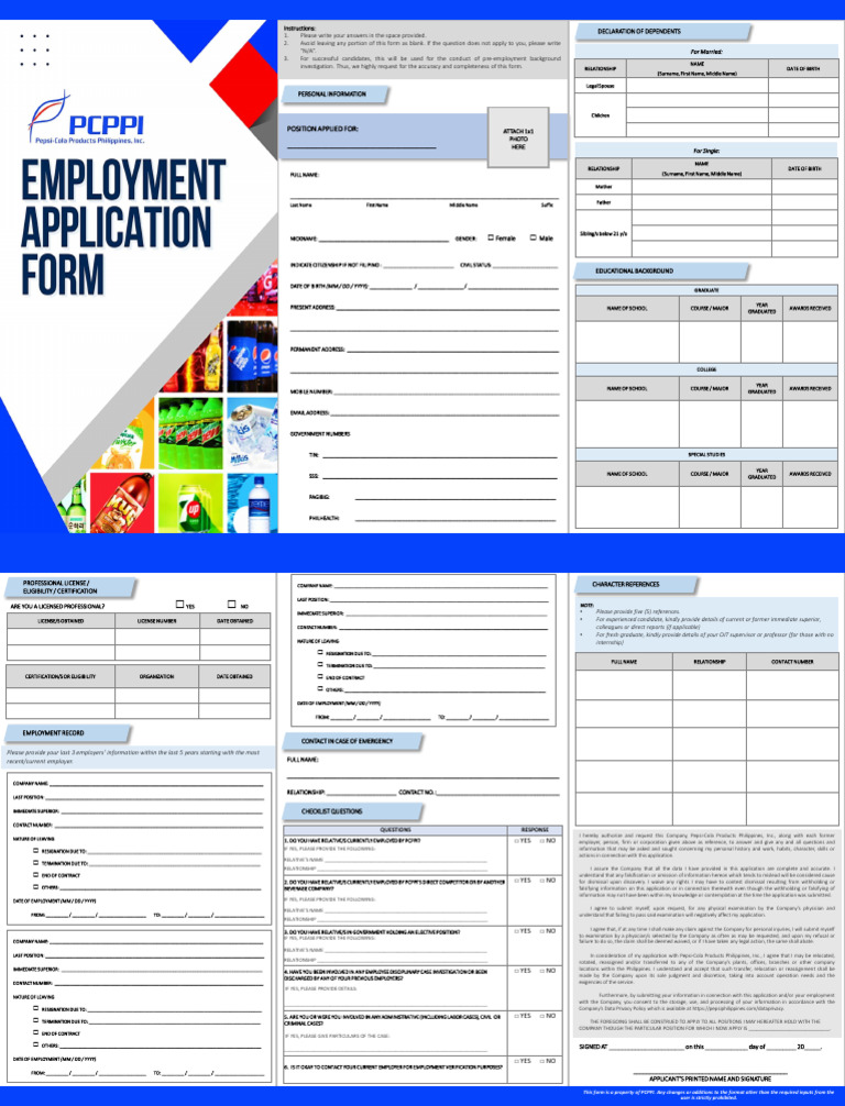 Employment Application Form Template Official PDF Employment