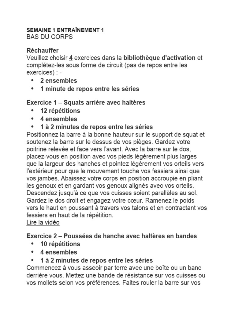 Entraînement bas du corps et bras détaillé | PDF | Exercice physique ...