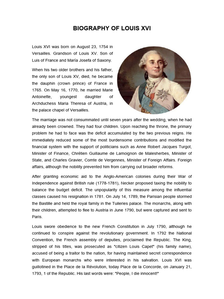 Biography of Louis XVI | PDF | Marie Antoinette | French Revolution