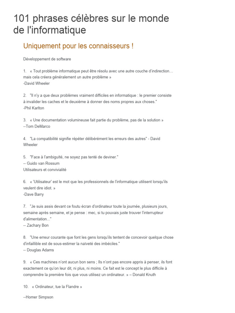 Citations Célèbres en Informatique | PDF | Informatique | Intelligence