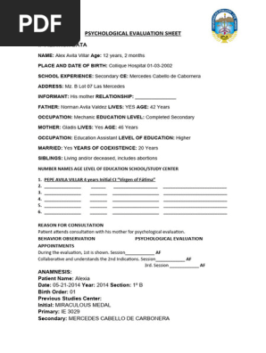 Psychological Evaluation Sheet